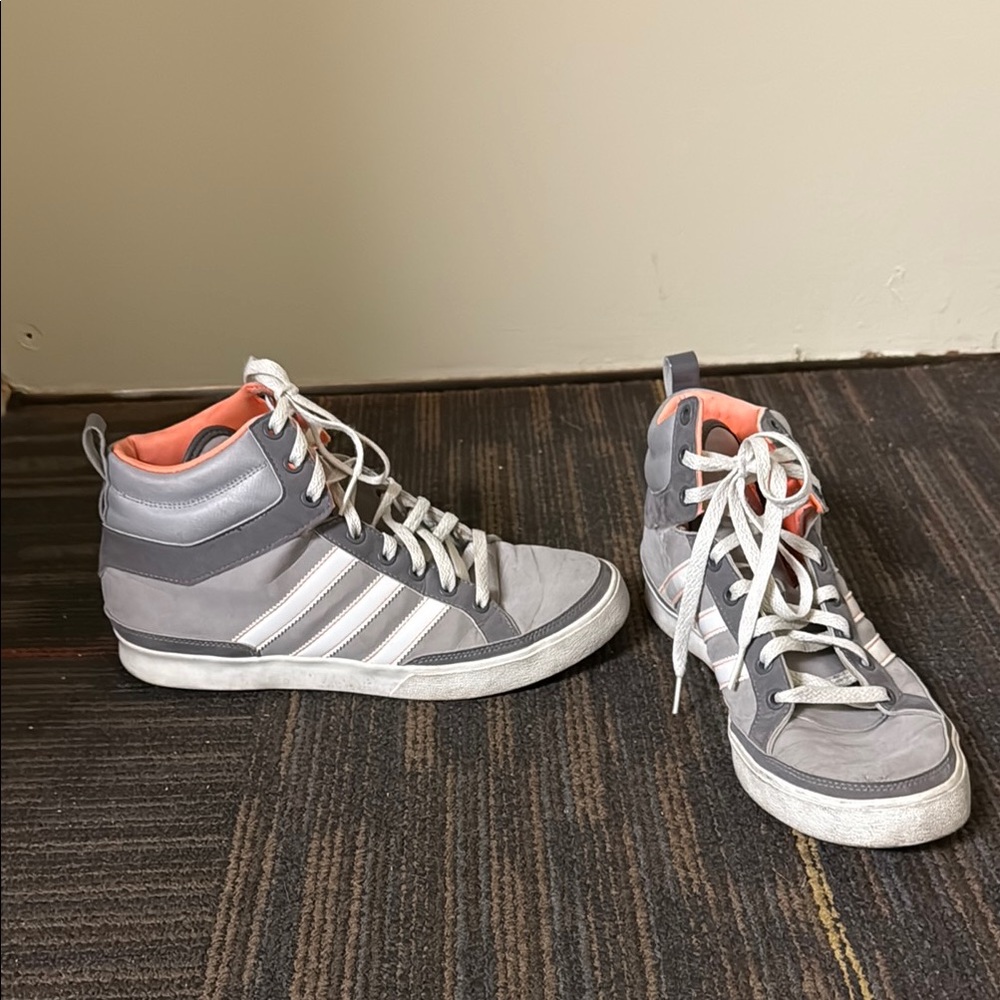 Adidas Gray and White High-Top Sneakers